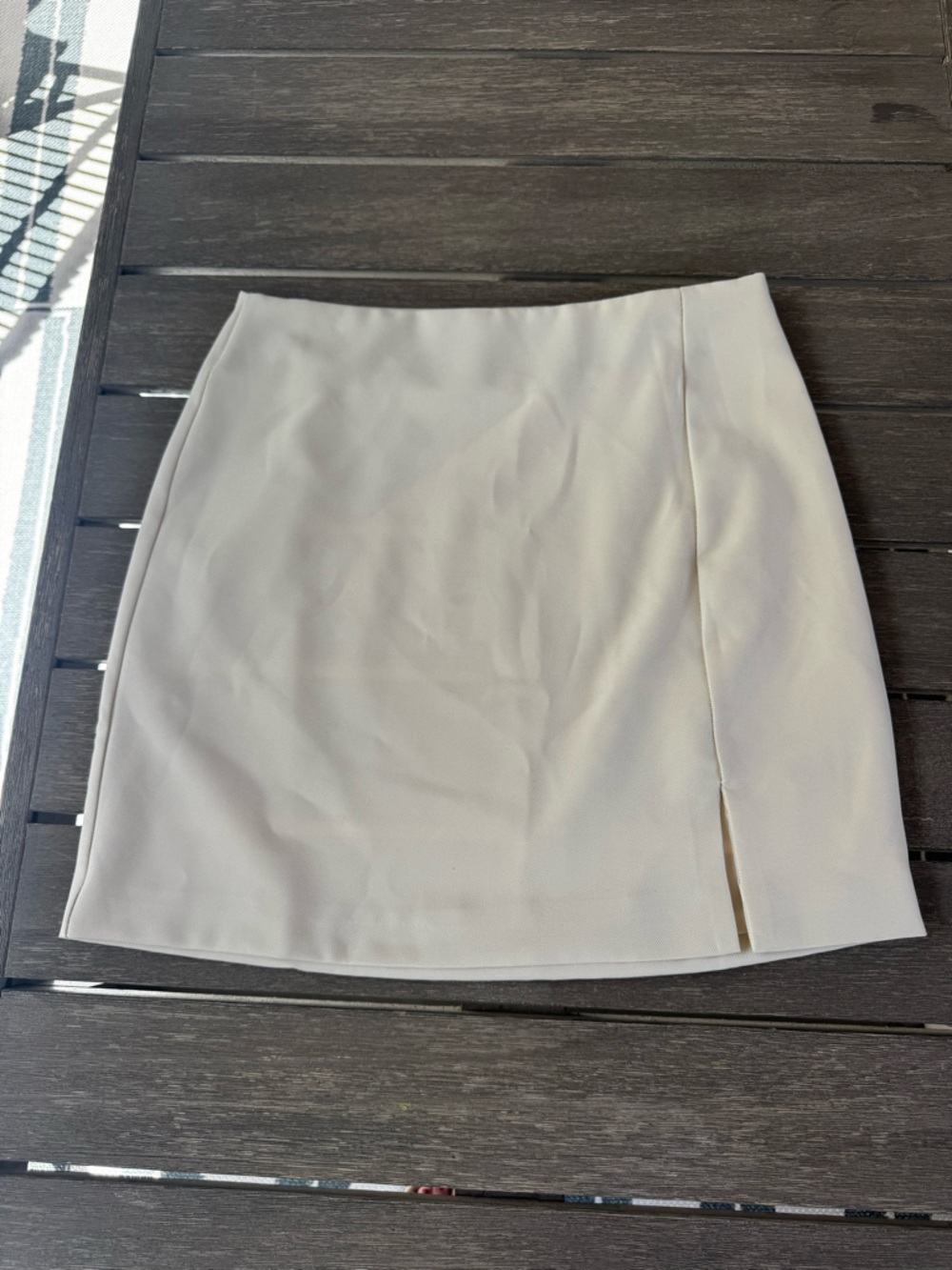 glam Cream Mini Skirt with Front Slit
